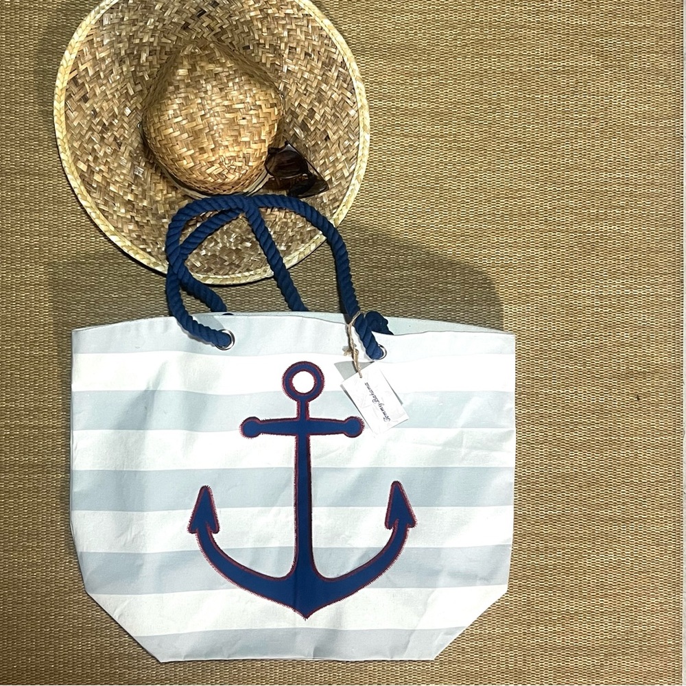 Tommy Bahama Anchor Embroidered Striped Beach Bag X Large NWT